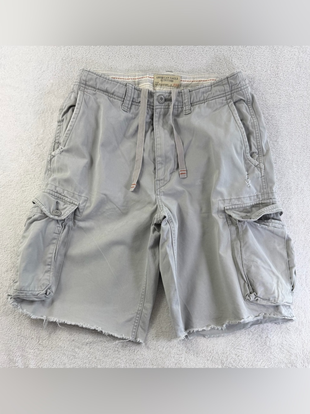 American Eagle 01977 Mens 32 Military Paratrooper Distressed Cargo Shorts Gray